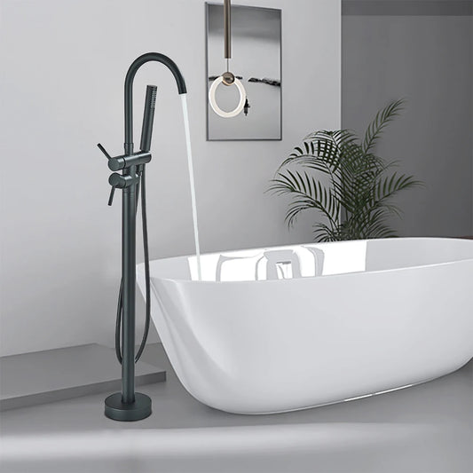 Luxury Living Black Bathtub Faucet with Hand Shower - Floor Mounted, Hot & Cold Water Control