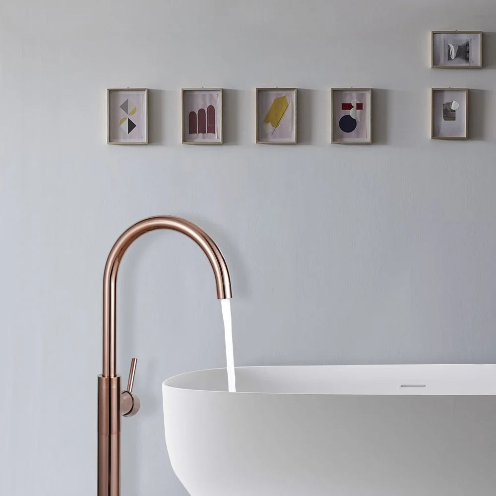 Rose Gold Luxury Bathtub Faucet - 360° Spout, Single Handle Hot & Cold Mixer with Brass Hand Shower