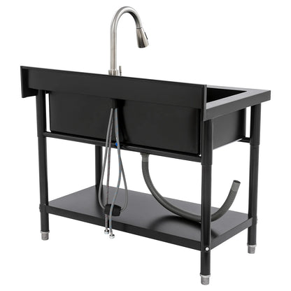 Stainless Steel Freestanding Utility Sink - Single Bowl with Pull-Out Faucet for Effortless Cleaning