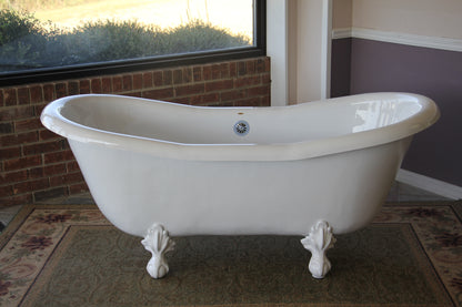 Ristoria 68" The Duchess Double Slipper Clawfoot Bathtub – White Acrylic Freestanding Soaking Tub