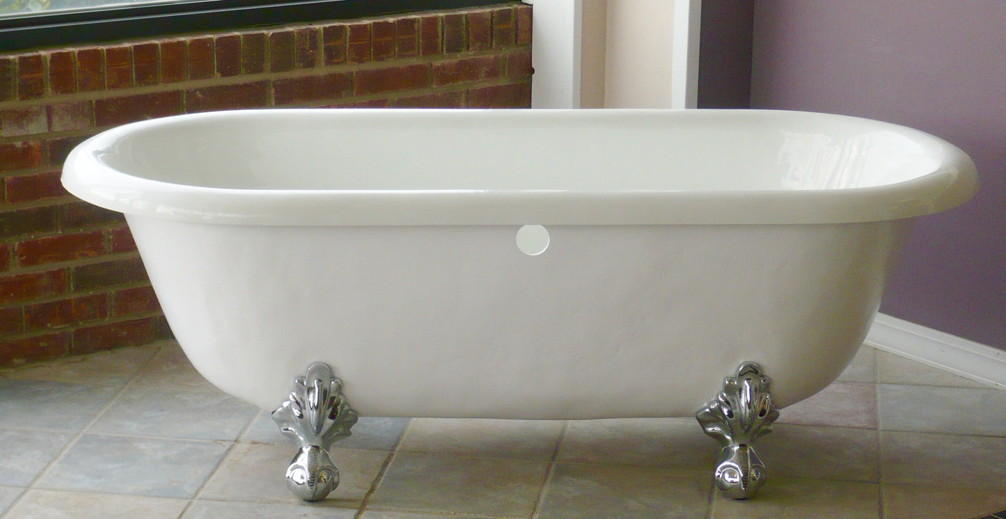 Restoria 66" Marquis Double Ended Clawfoot Bathtub – White Acrylic Freestanding Soaking Tub