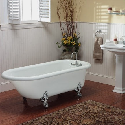 Restoria 66" Monarch Freestanding Clawfoot Bathtub – White Acrylic Roll Top Soaking Tub