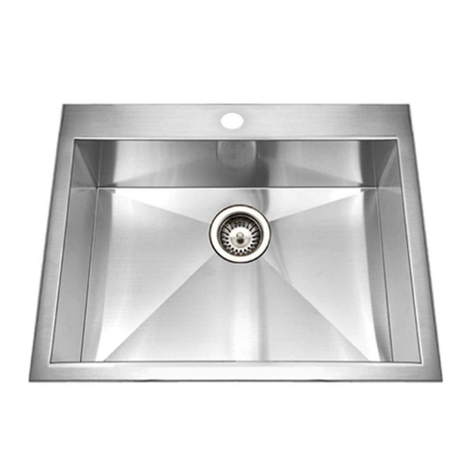 Houzer Bellus 25 inch Stainless Steel Drop-in Topmount 1-hole Single Bowl Kitchen Sink with Strainer & Grid - BCS-2522